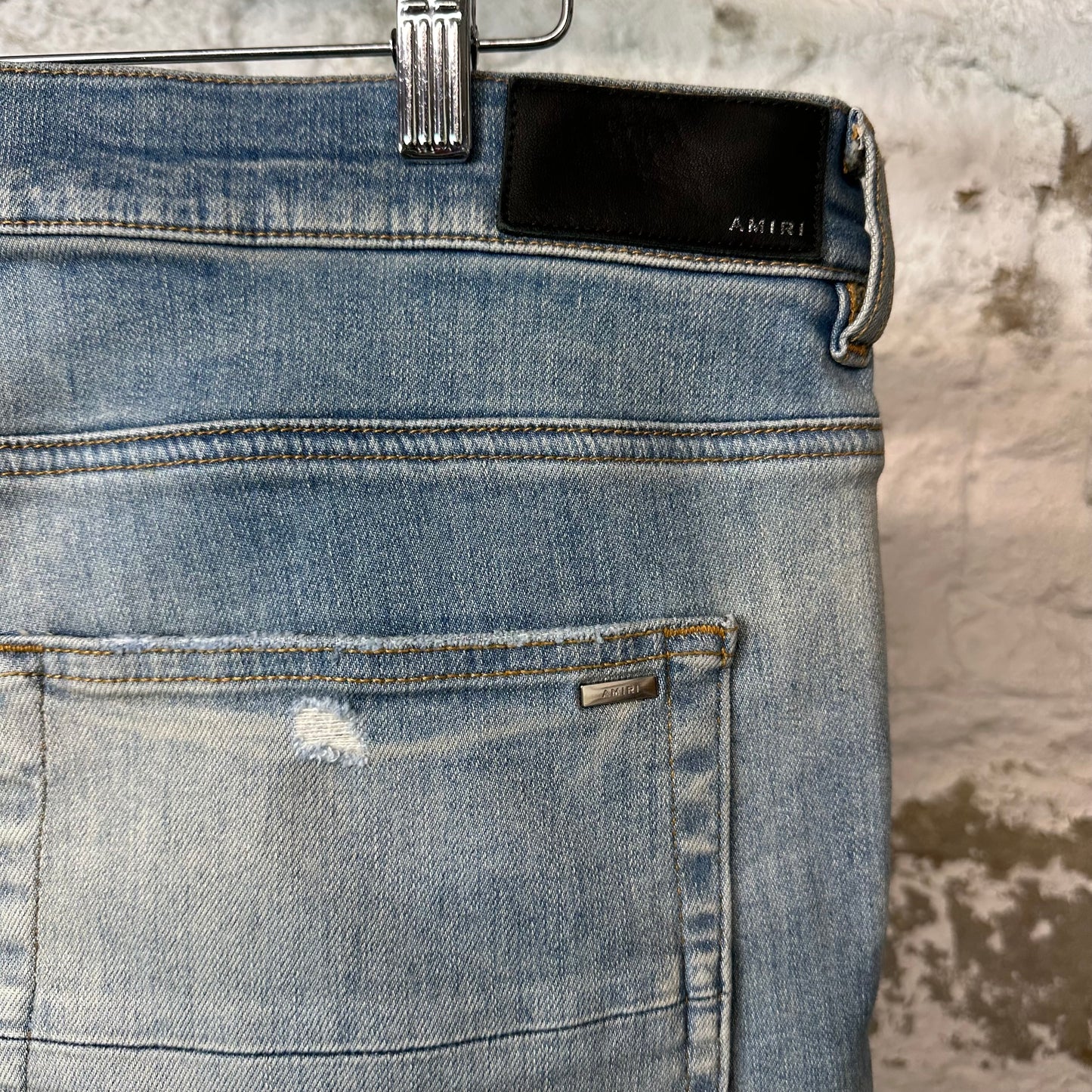 Amiri Varsity 22 Logo Blue Denim Jeans Sz 40