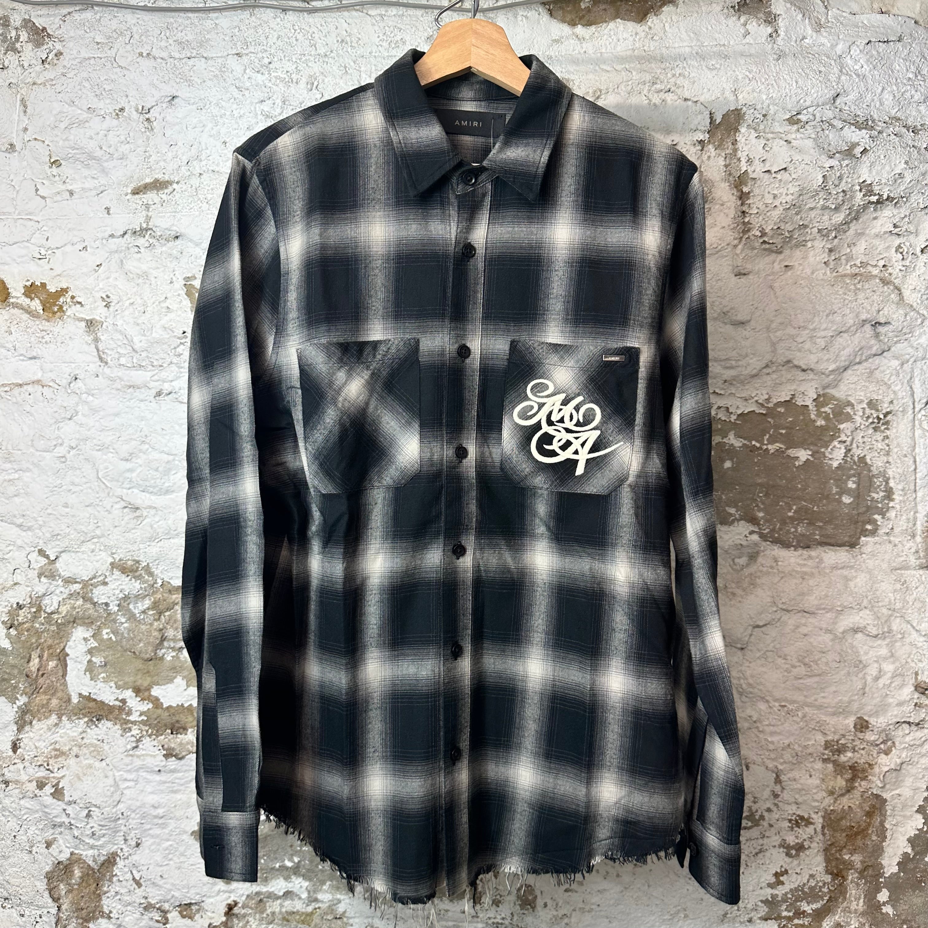 Amiri Swirl Logo Black Grey Plaid Flannel Sz S