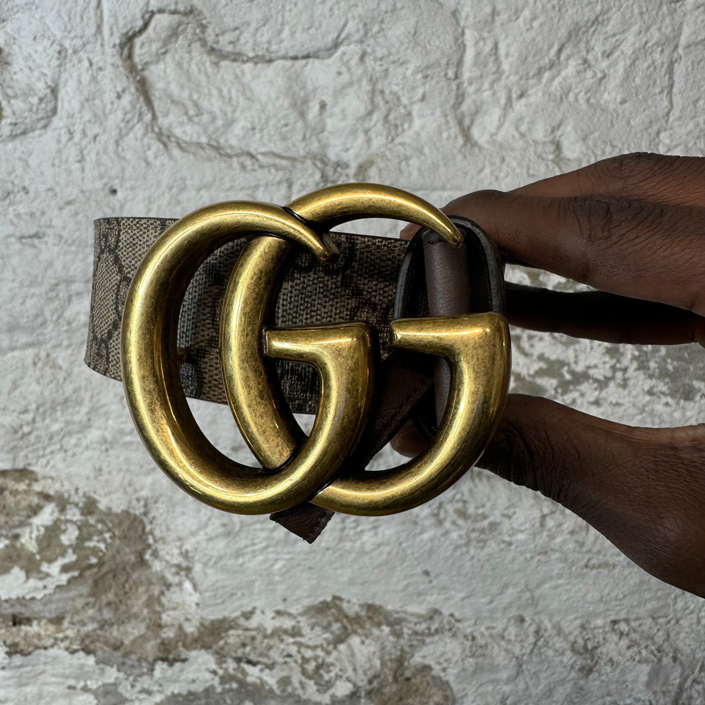 Gucci Brown Monogram Gold GG Belt Sz 115/45