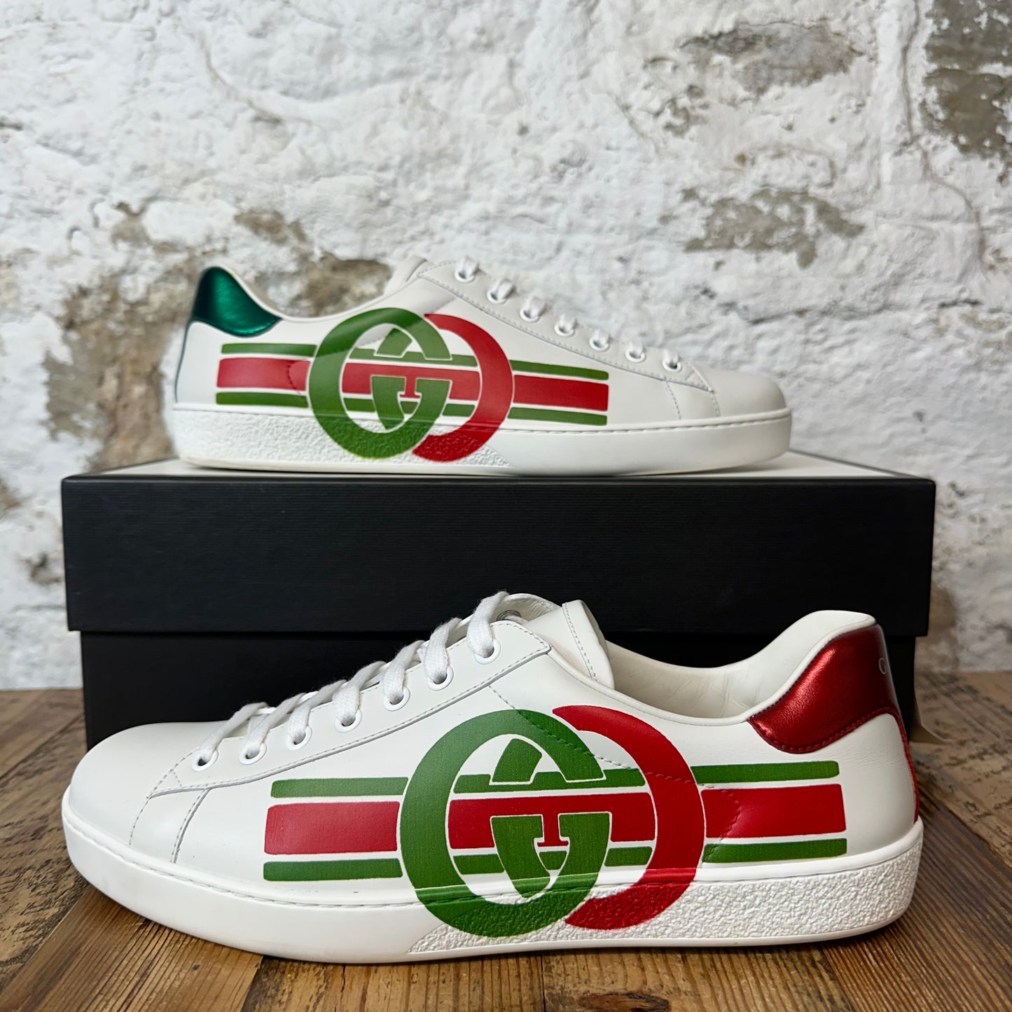 Gucci Red Green Logo White Ace Sneaker Sz 9