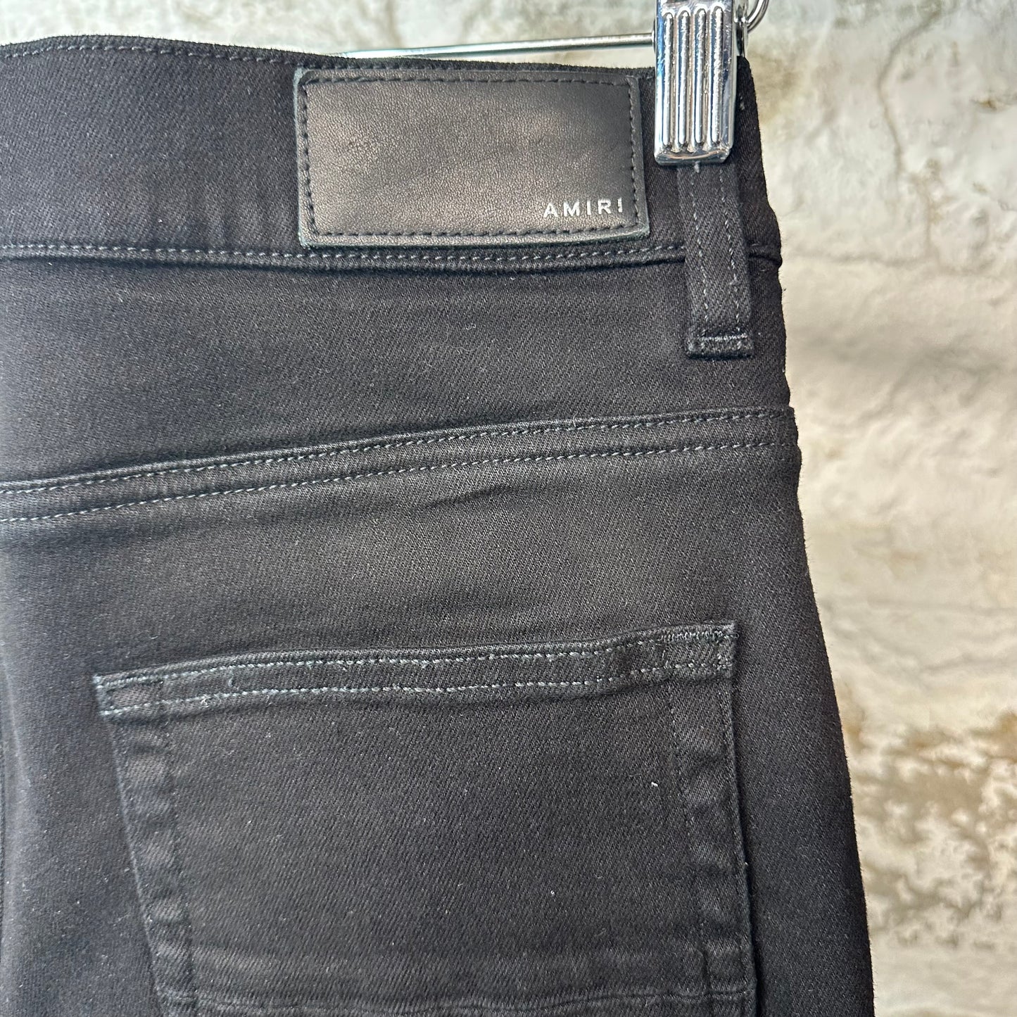 Amiri MX1 Black Leather Black Denim Jeans Sz 31