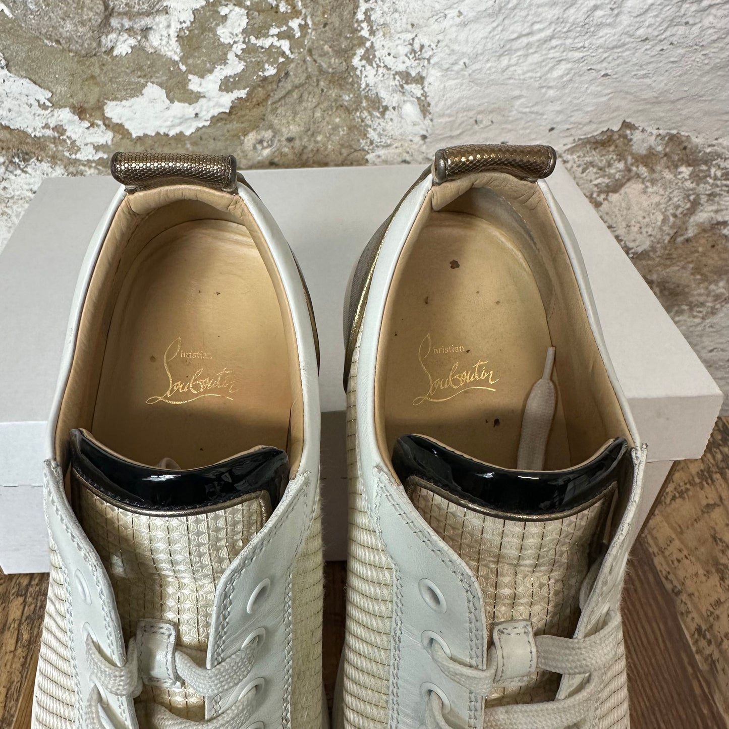 Christian Louboutin Gold Cream Black Spike Sneaker Sz 11 (44)