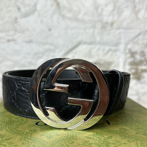 Gucci Black Monogram Leather Belt