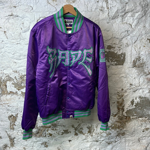 Bape Purple Green Satin Jacket Sz L