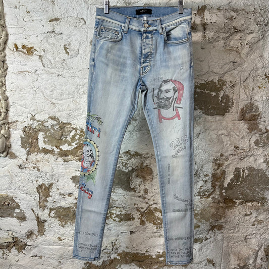 Amiri Zig Zag Light Blue Denim Jeans Sz 30