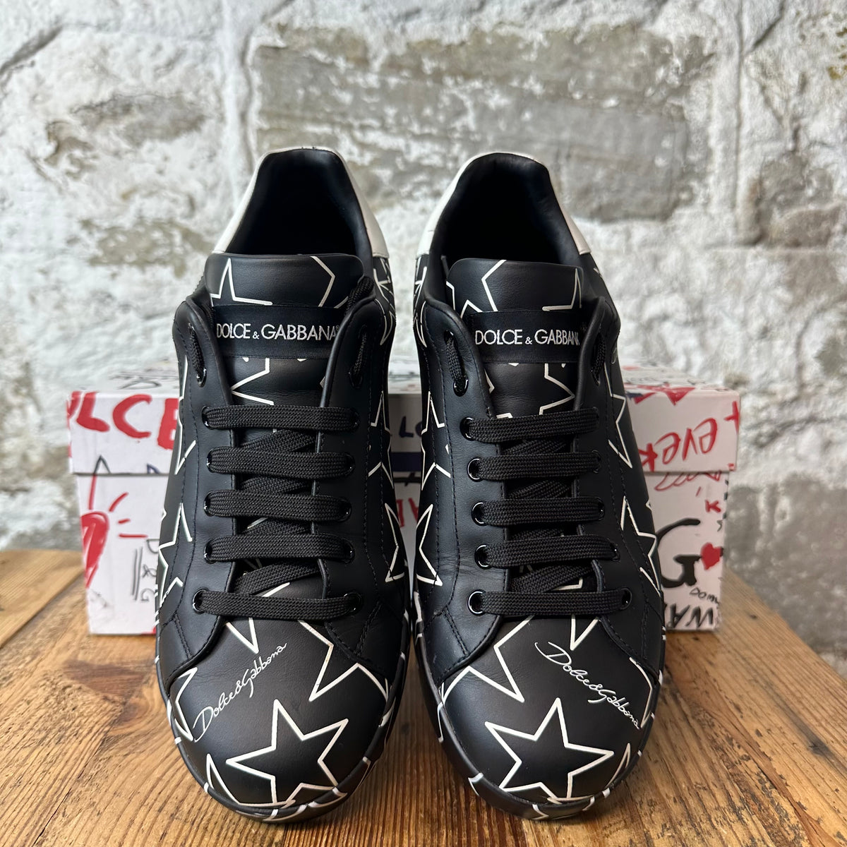Dolce Gabbana Black White Star Portofino Sneaker Sz 7
