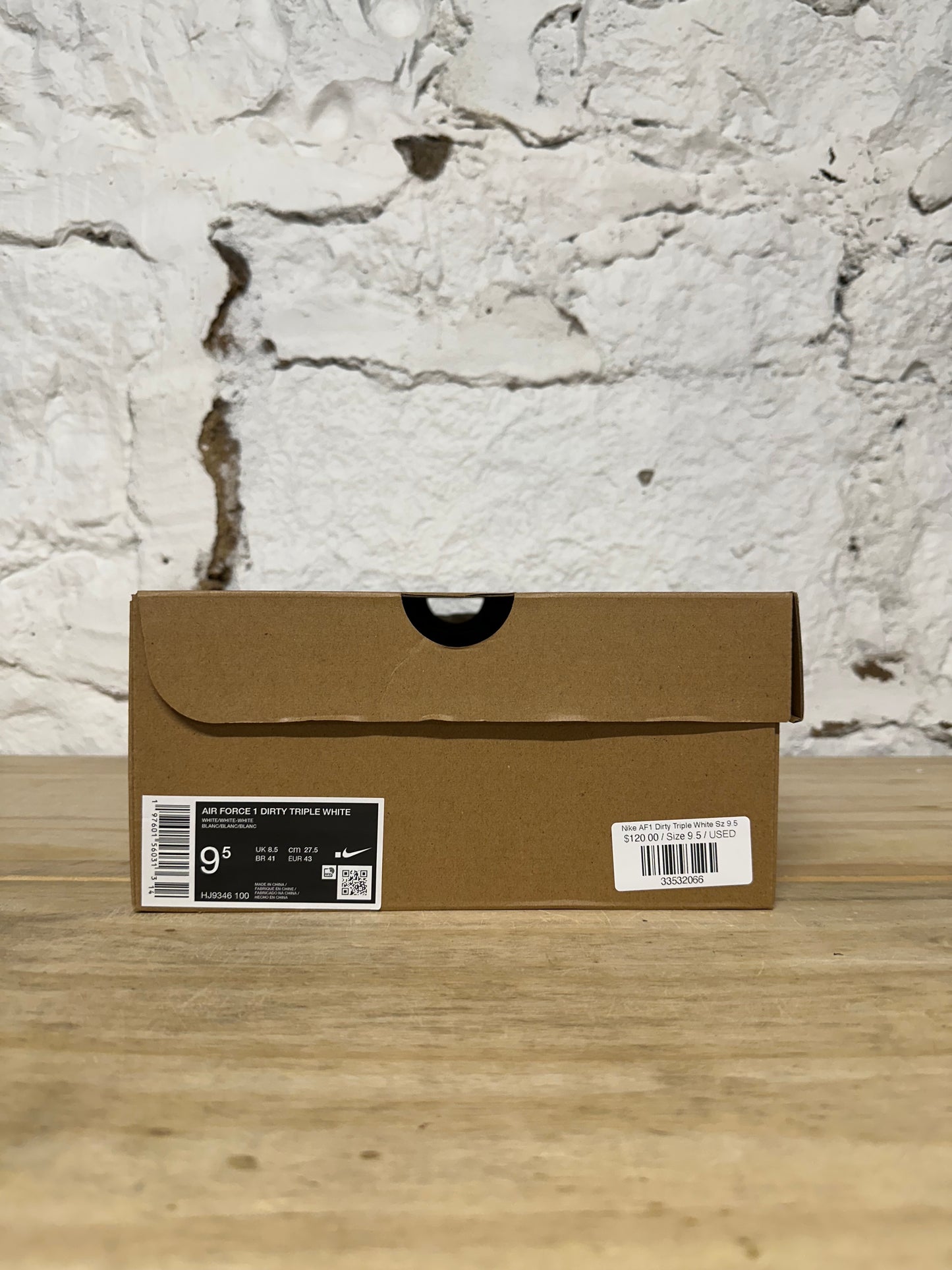 Nike Air Force 1 Low Dirty Triple White Sz 9.5