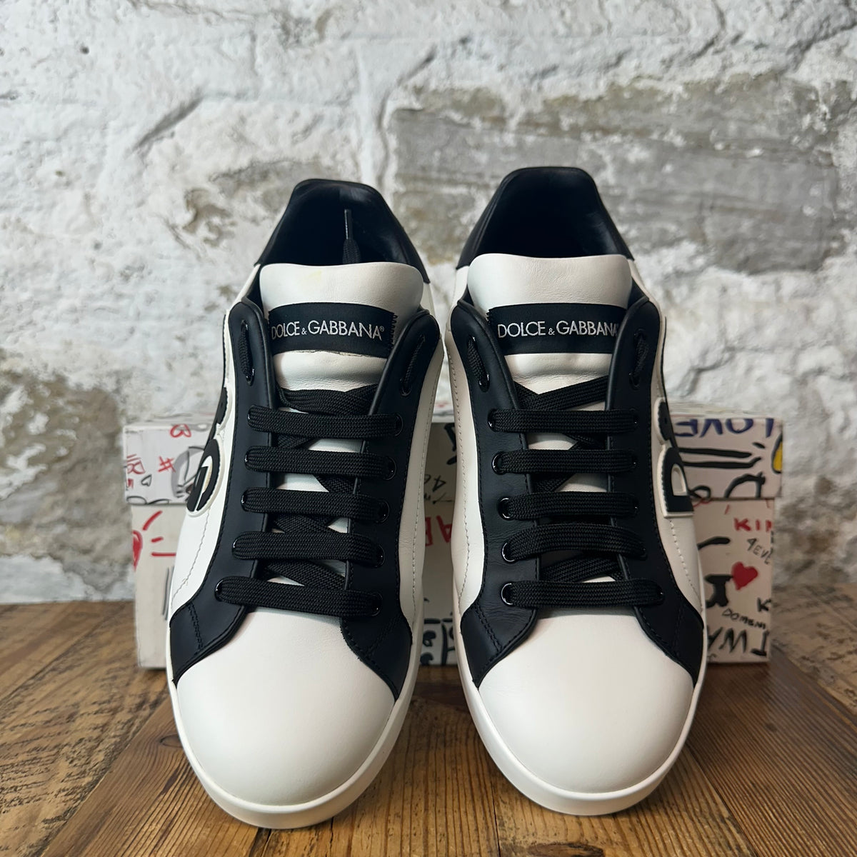 Dolce Gabbana Melting Logo Black White Portofino Sneaker Sz 8