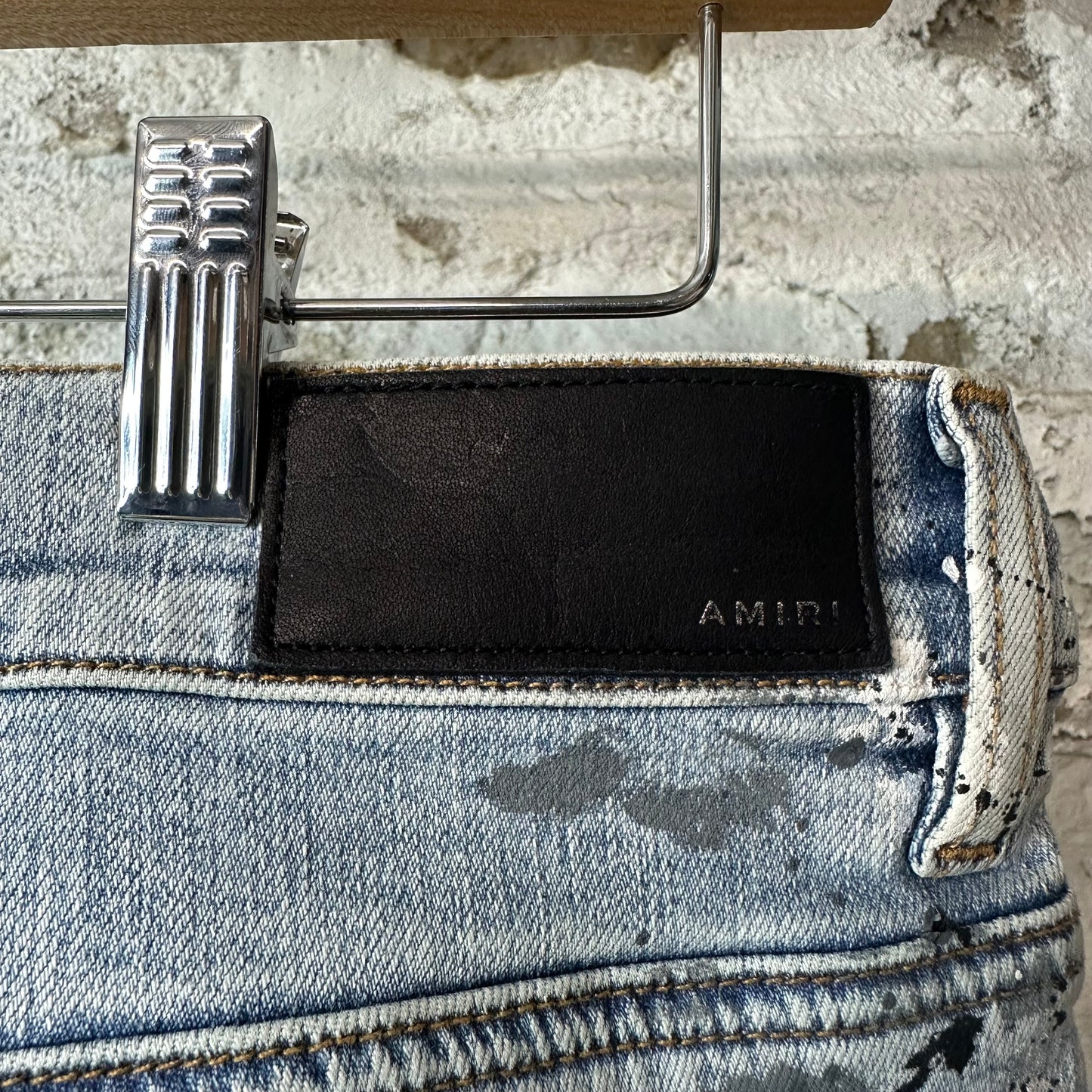 Amiri MX1 Denim Paint Splatter Blue Denim Jeans Sz 34