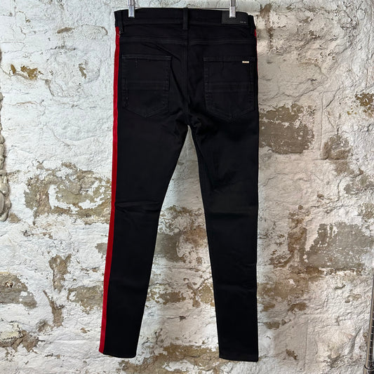 Amiri Red Velour Stripe Black Denim Jeans Sz 32