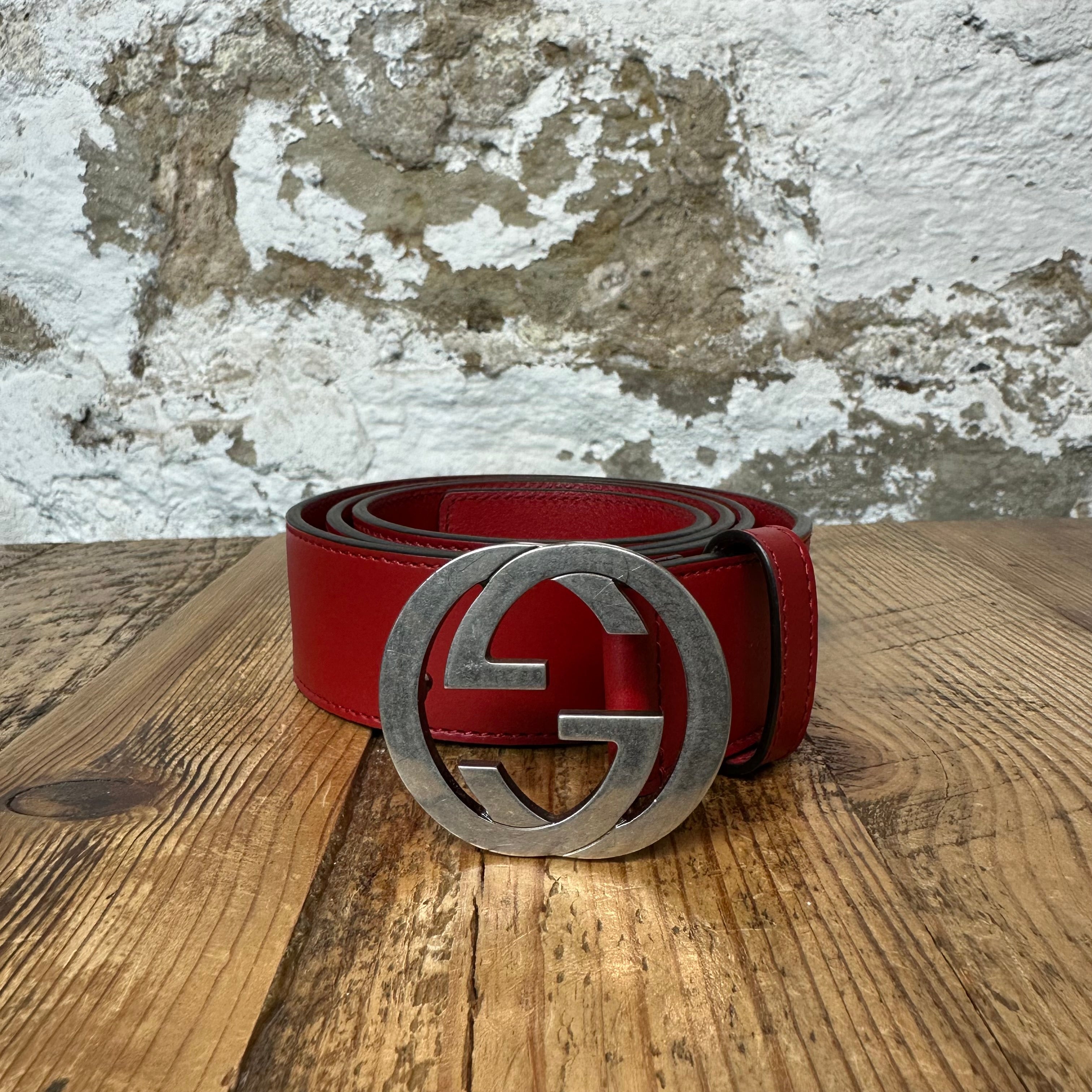 Gucci Silver GG Buckle Red Belt Sz (90/36)