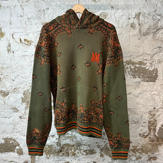 Amiri Orange Paisley Green Knit Hoodie Sz XXL