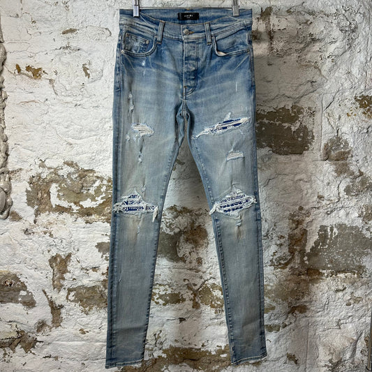 Amiri MX1 Blue Paisley Blue Denim Jeans Sz 29