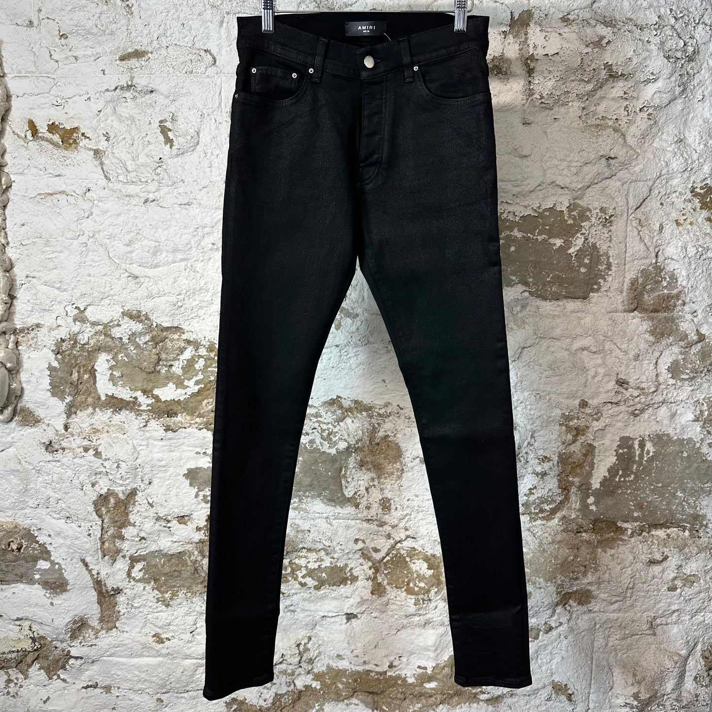 Amiri Plain Black Waxed Denim Jeans Sz 28
