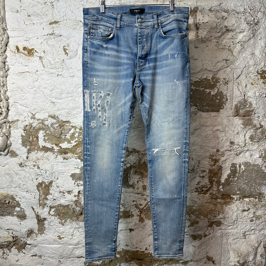 Amiri Distressed Side Spell Blue Denim Jeans Sz 33