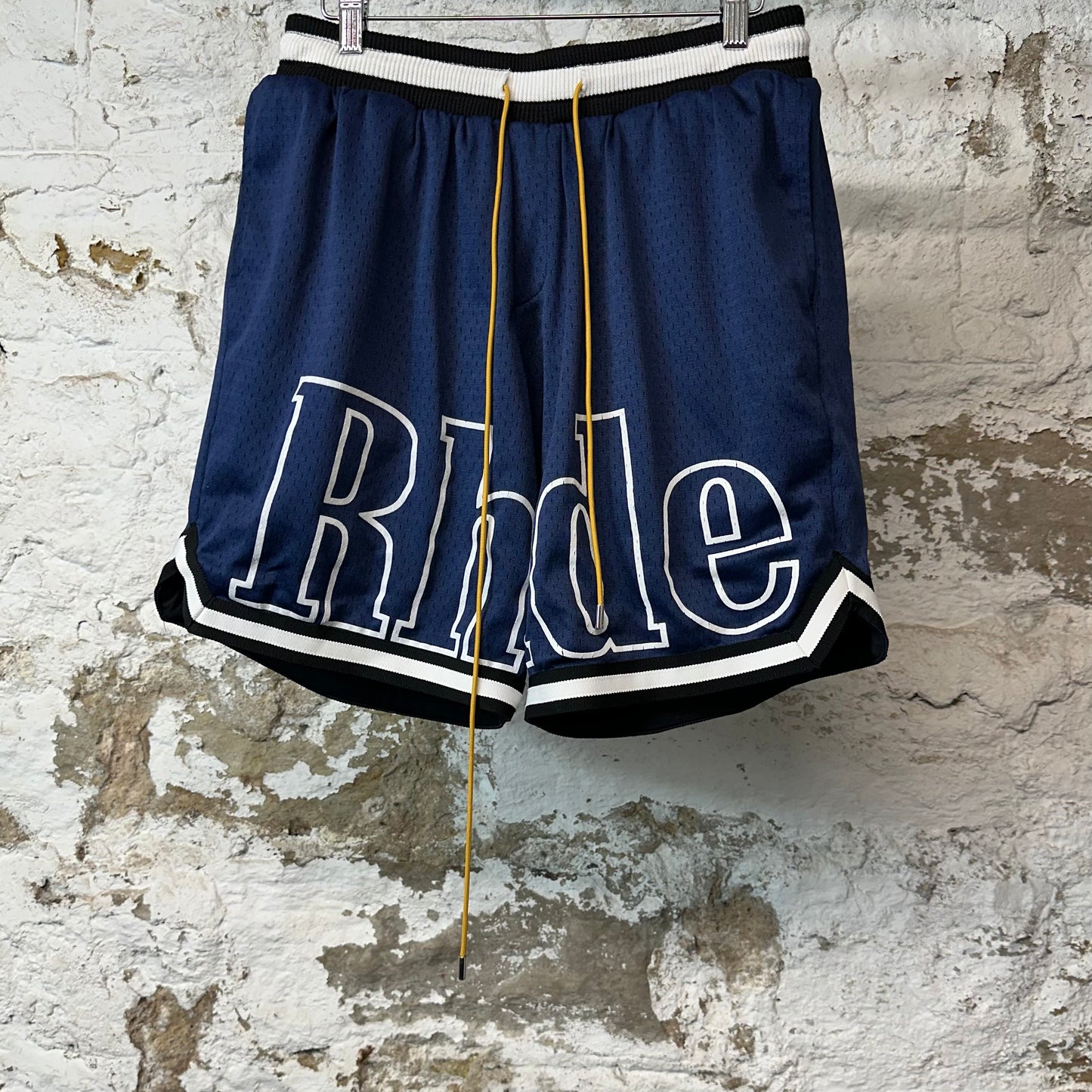 Rhude White Court Logo Navy Basketball Shorts Sz L