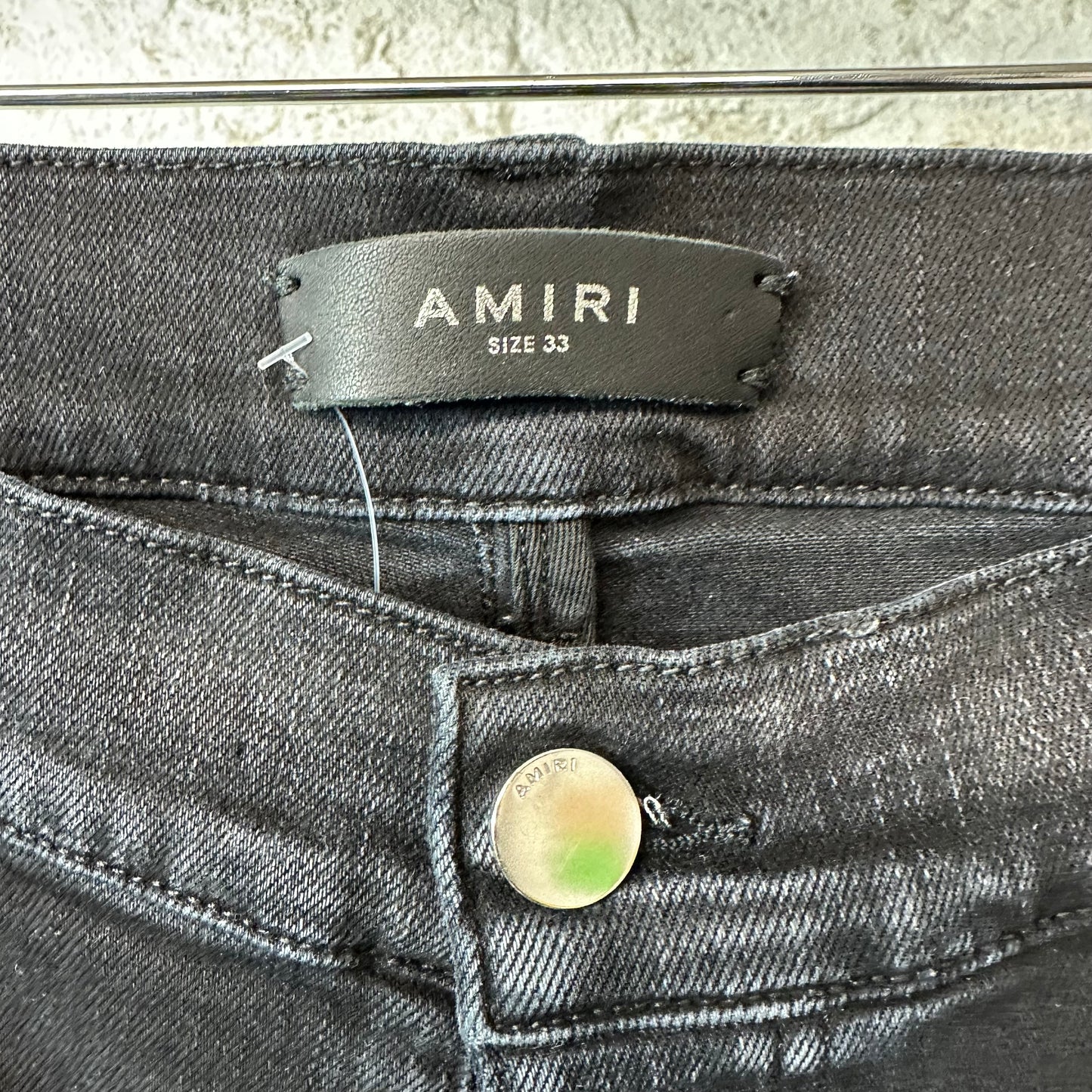 Amiri MX1 Camo Patch Black Denim Jeans Sz 33