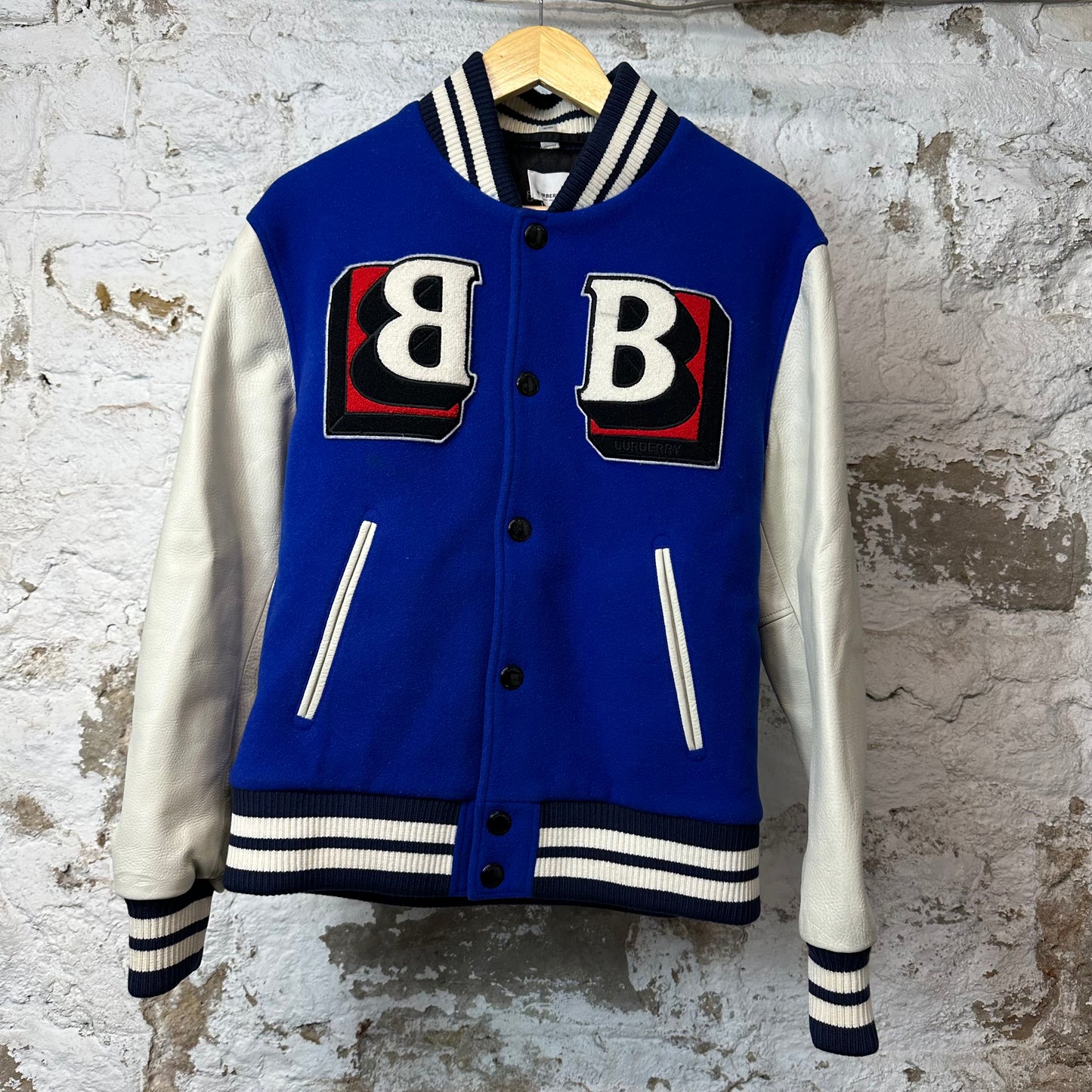Burberry Felton B Logo Varsity Jacket Blue Sz L (50)