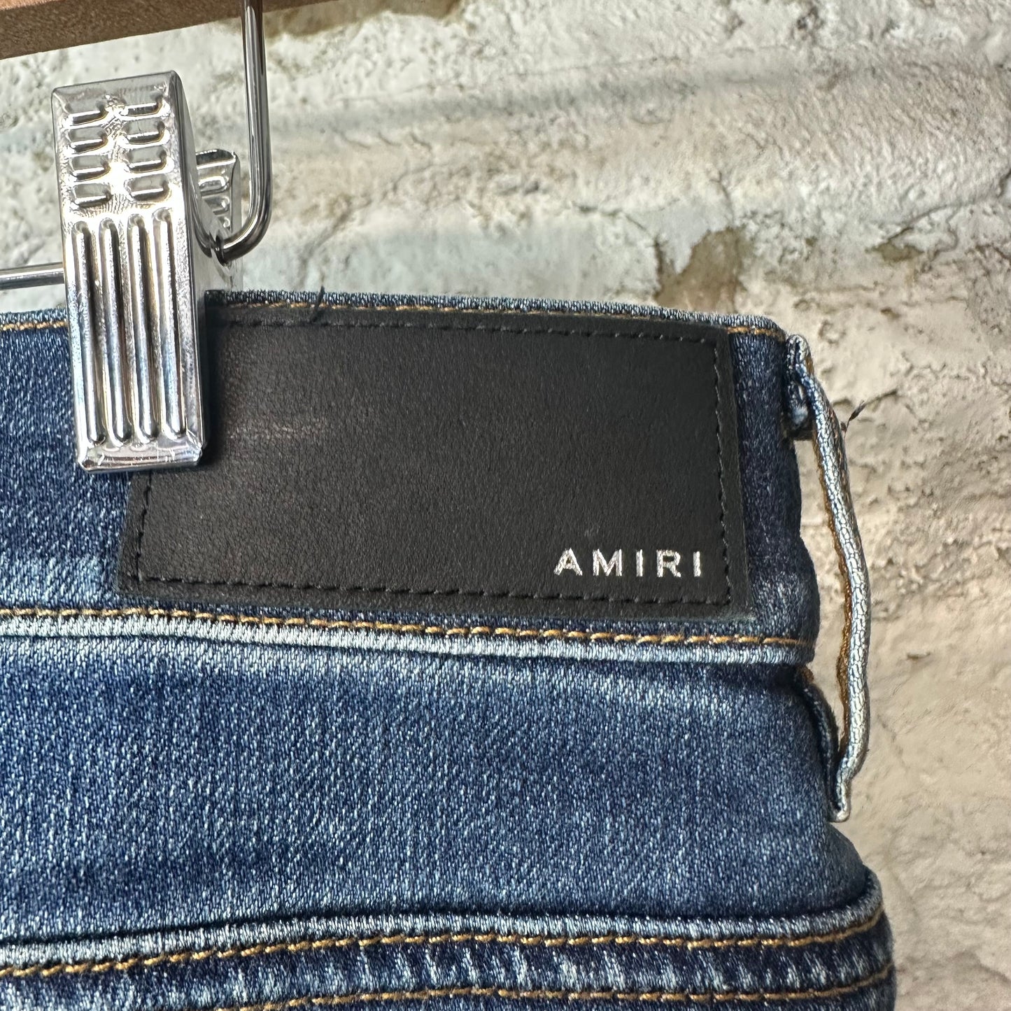 Amiri MX1 Orange Suede Dark Blue Denim Jeans Sz 36
