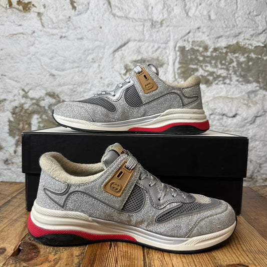 Gucci Ultrapace Silver Cream Sneaker Sz 7.5