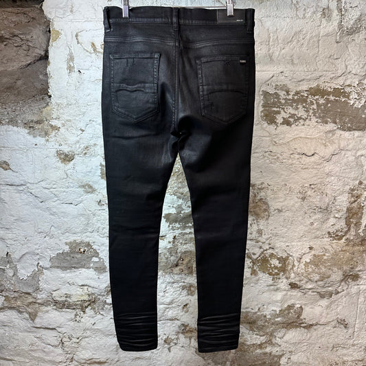 Amiri MX1 Black Leather Black Waxed Denim Jeans Sz 34