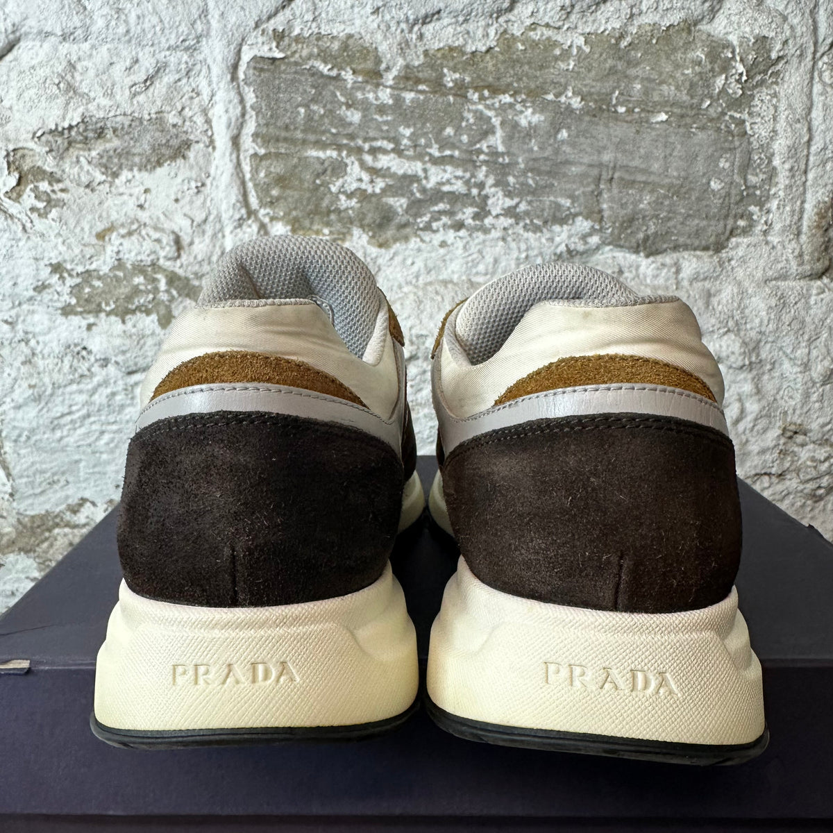 Prada Scamosci Colorblock Brown White Runner Sneaker Sz 9