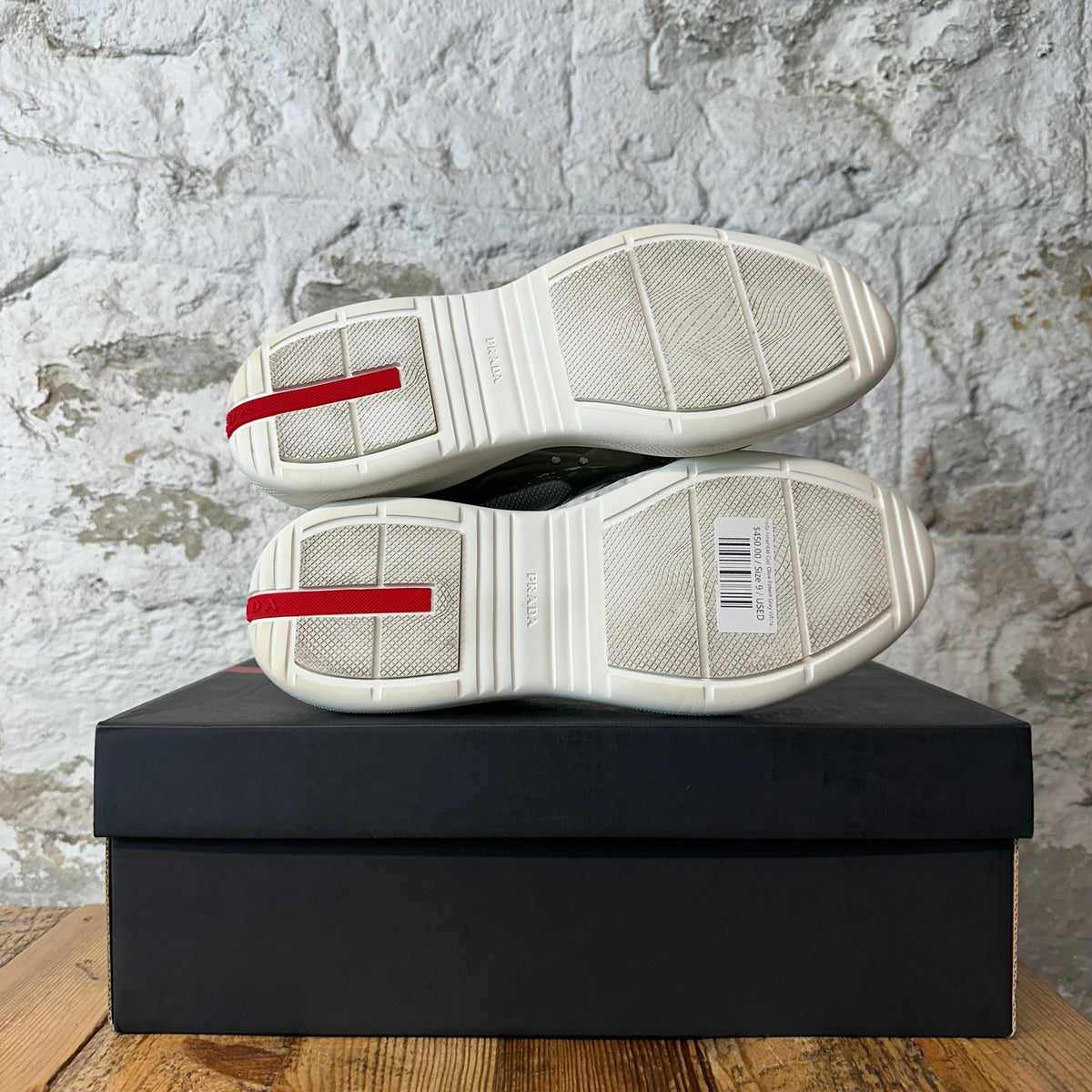 Prada Americas Cup Olive Patent Grey White Sneaker Sz 9