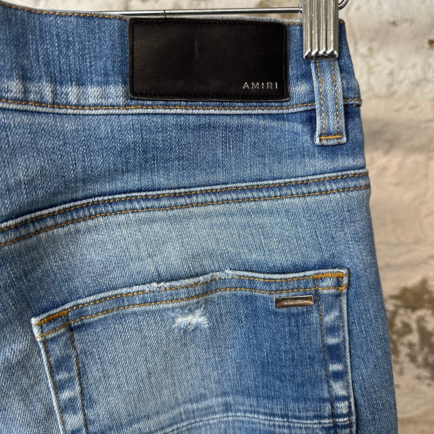 Amiri MX1 Aloha Patch Blue Denim Jeans Sz 32