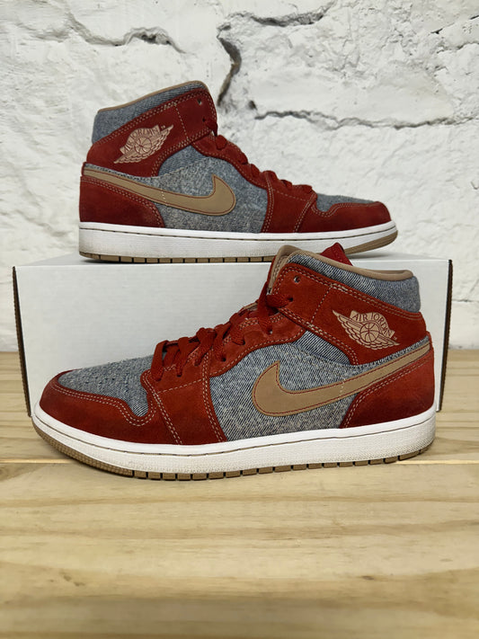 Air Jordan 1 Mid Denim Red Sz 9.5