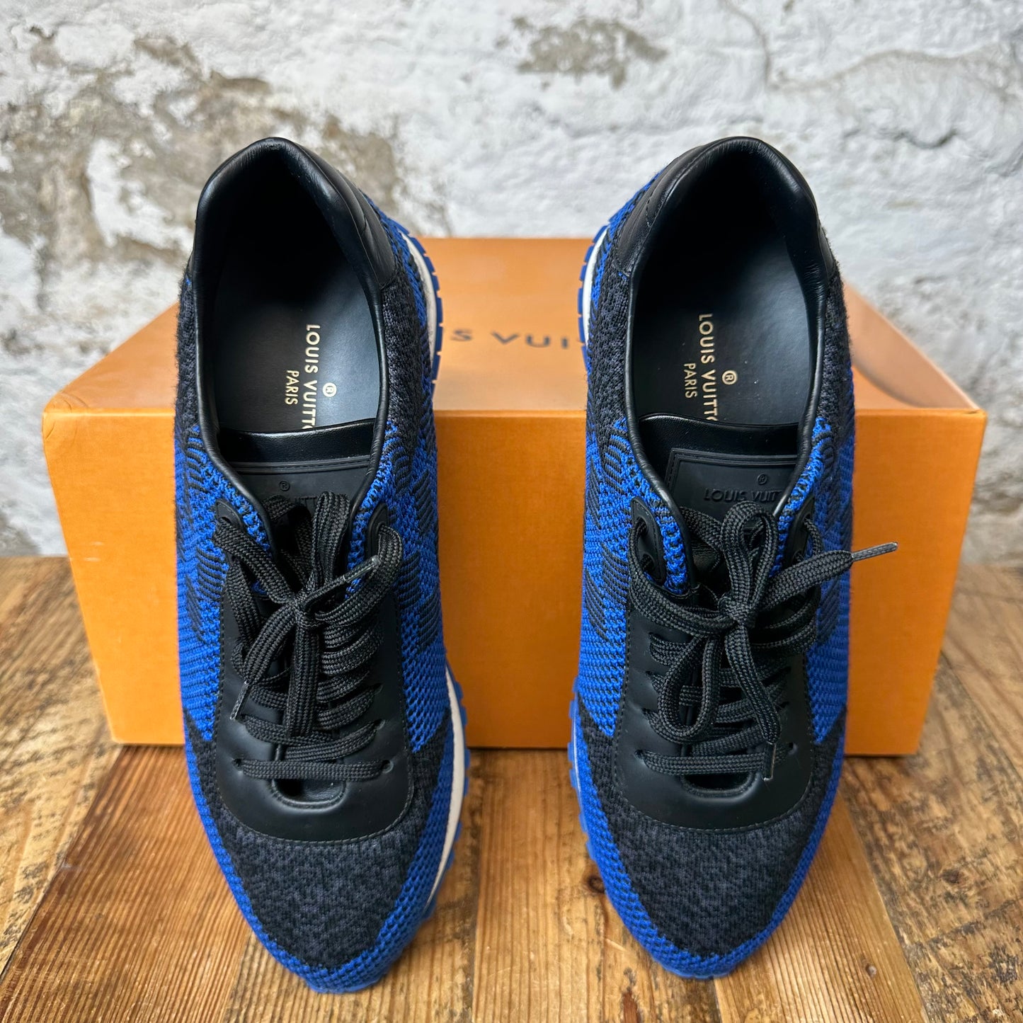 Louis Vuitton Blue Black Damier Knit Runaway Sneaker Sz 7.5 (6LV)