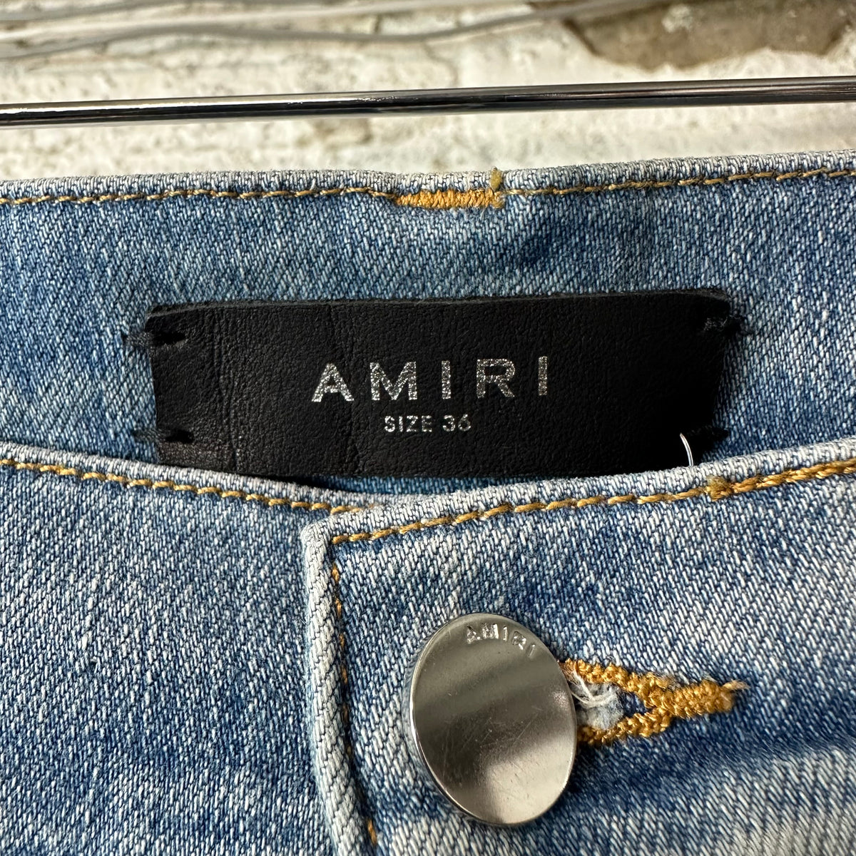 Amiri Embroidered Reaper Logo Blue Denim Jeans Sz 36