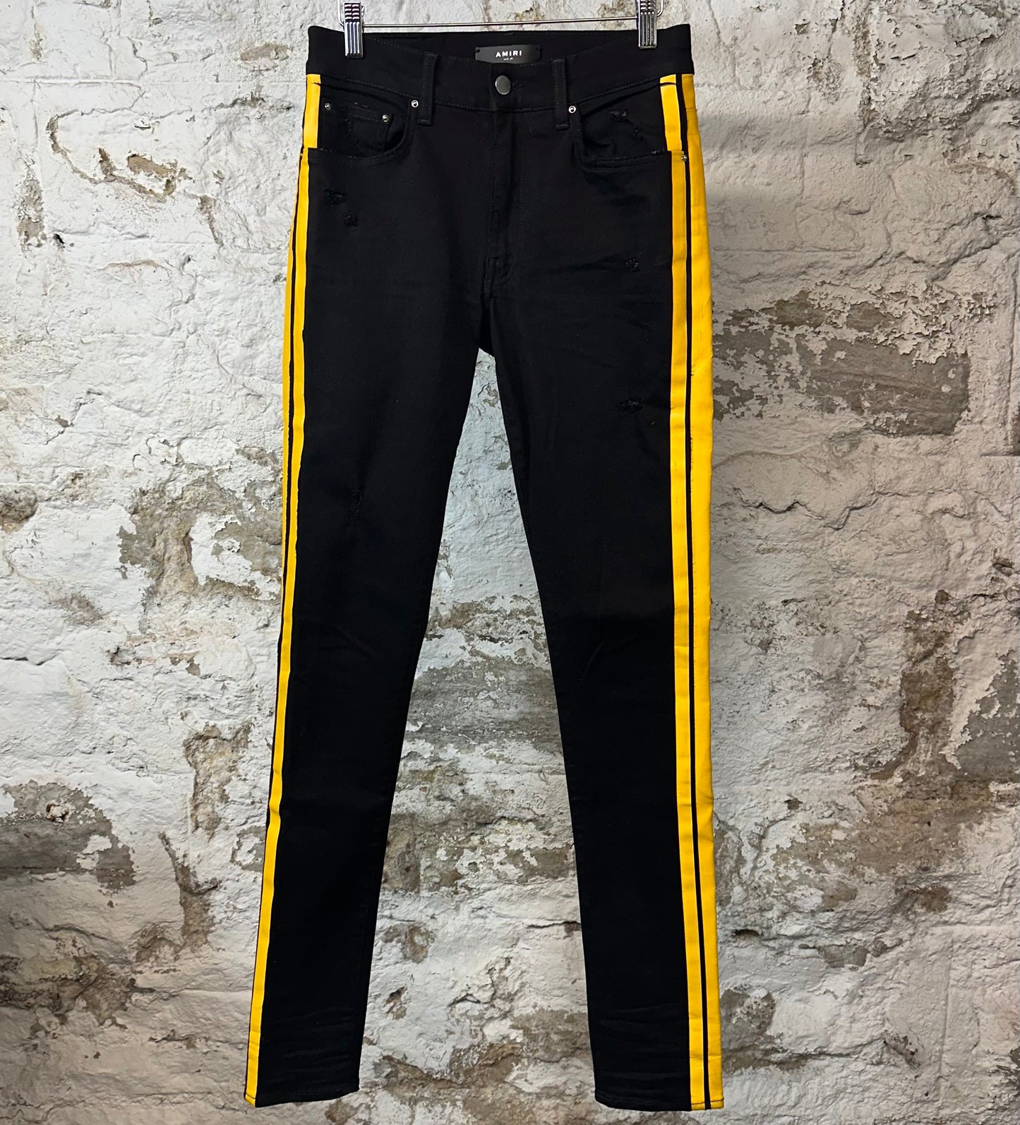 Amiri Yellow Stripe Black Denim Jeans Sz 29