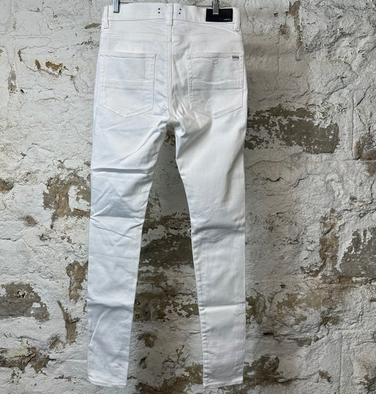 Amiri MX1 White Leather White Denim Jeans Sz 31