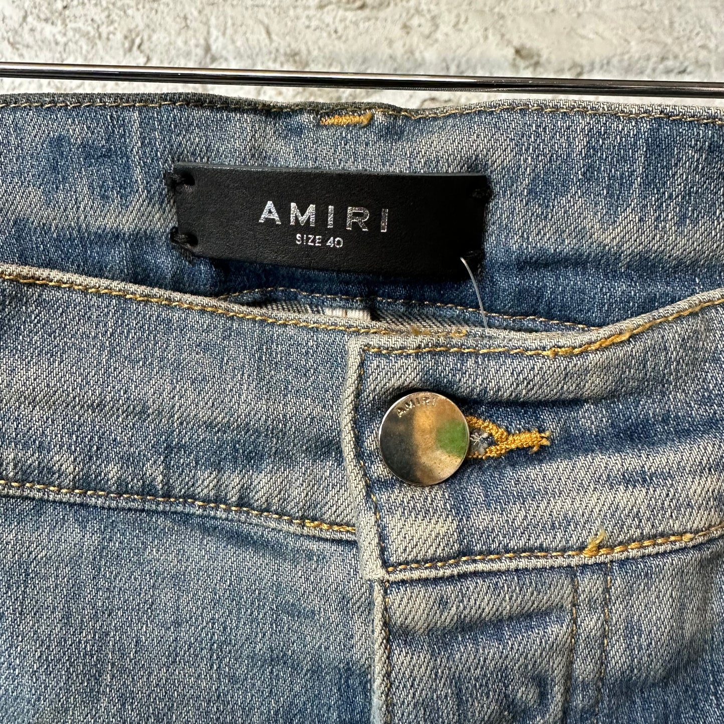 Amiri Green Camo Bones Blue Denim Jeans Sz 40