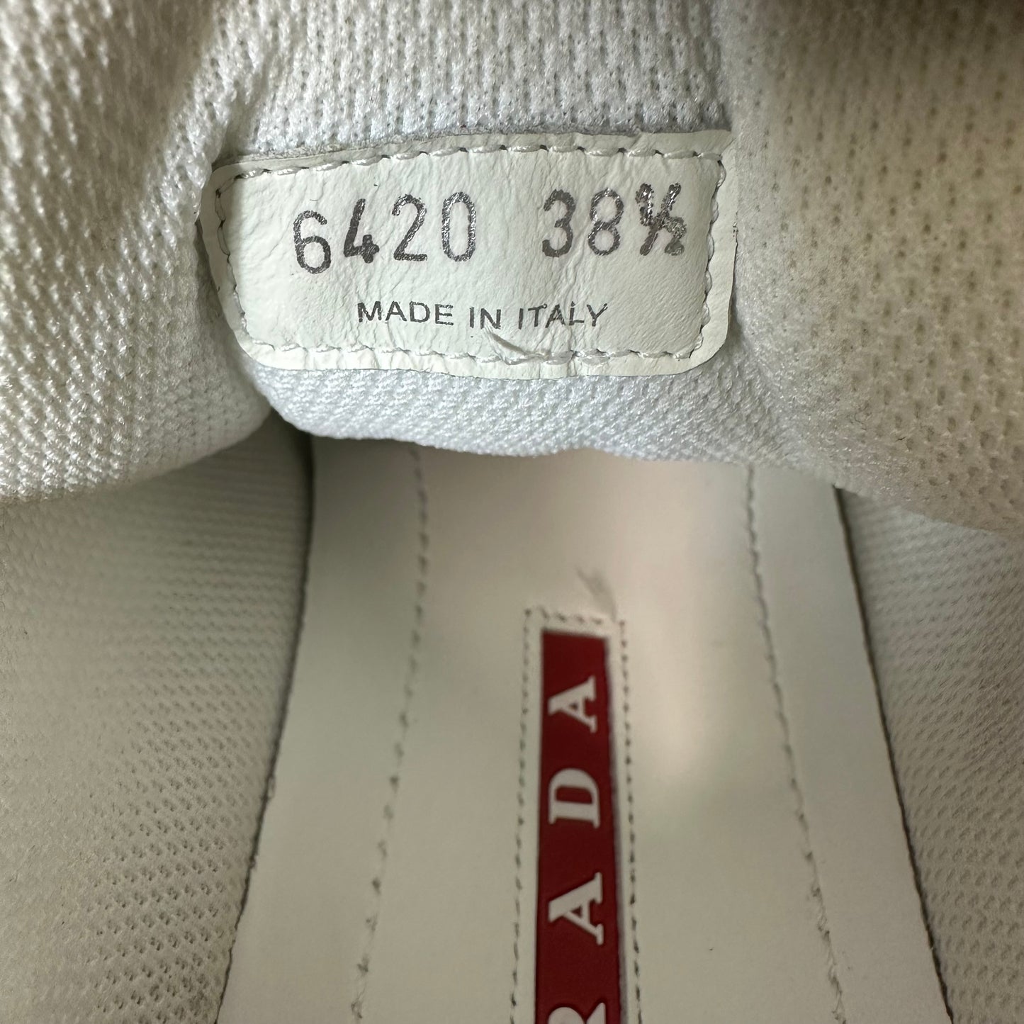 Prada Americas Cup White Patent Grey White Sneaker Sz 6 (38.5)