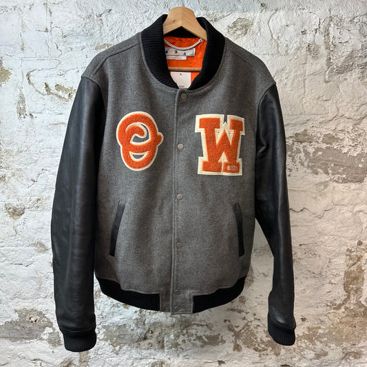Off-White Logo Lettering Leather Bomber Jacket Sz XL