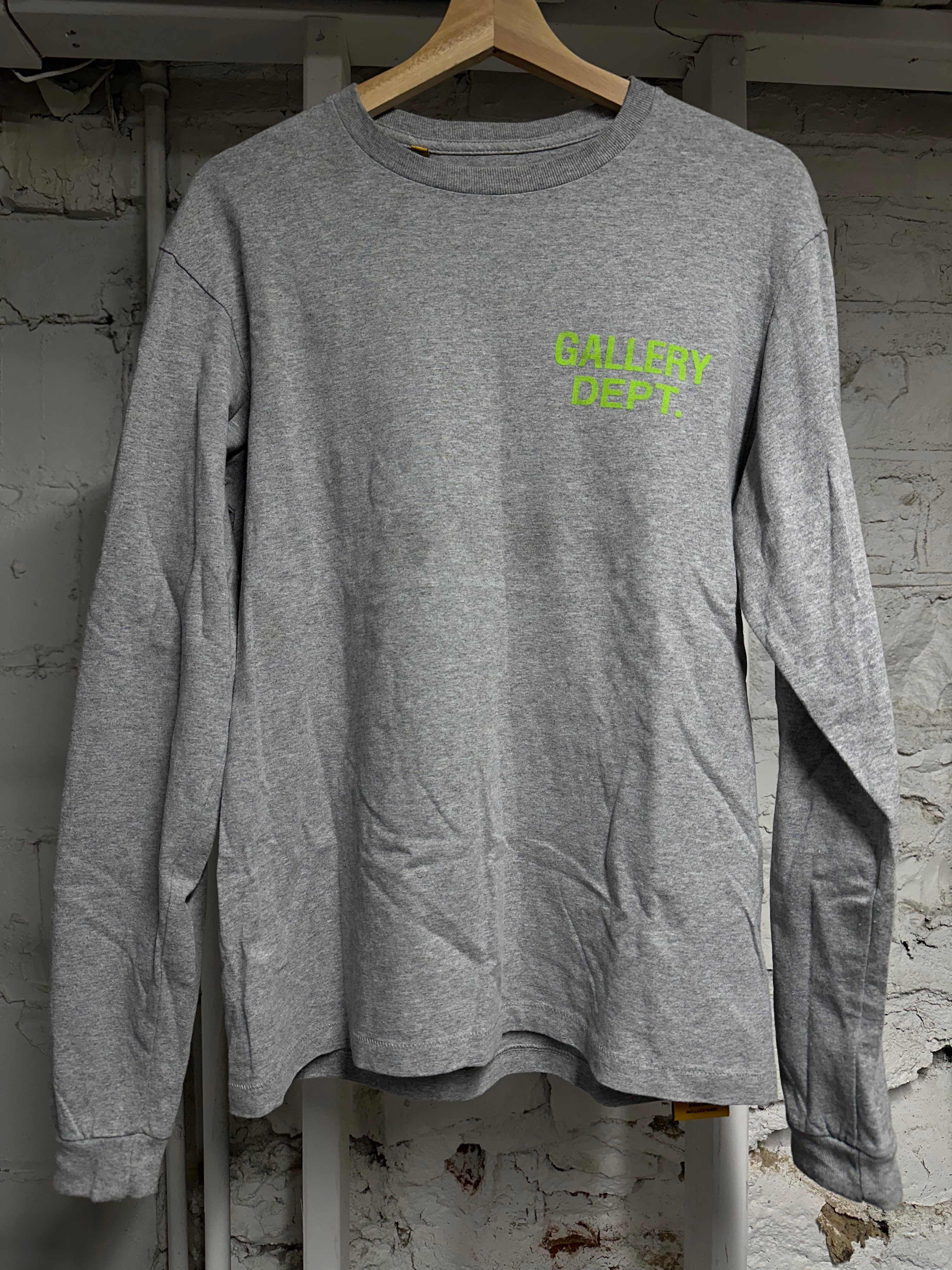 Gallery Dept Green Logo Grey L/S T-Shirt Sz S