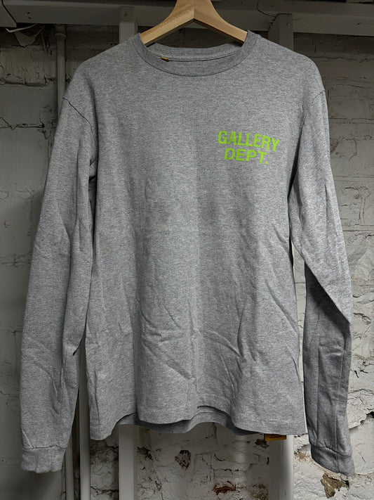 Gallery Dept Green Logo Grey L/S T-Shirt Sz S