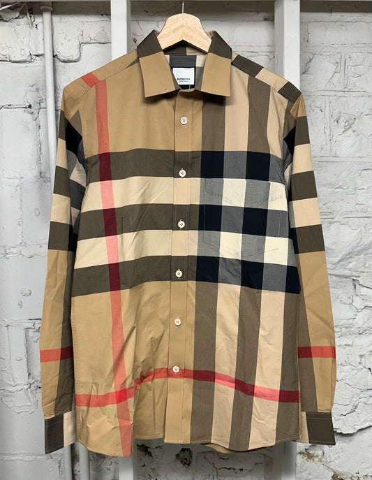 Burberry Tan Plaid Longsleeve Button Up Sz S