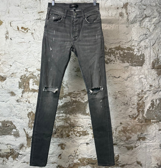 Amiri Knee Rip Plain Gray Denim Jeans Sz 28
