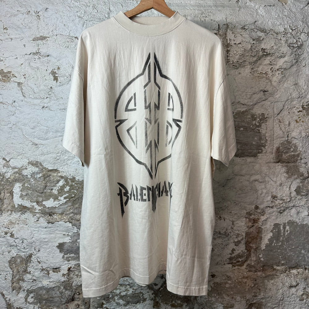 Balenciaga Metal BB Stencil Cream T-Shirt Sz M (2)
