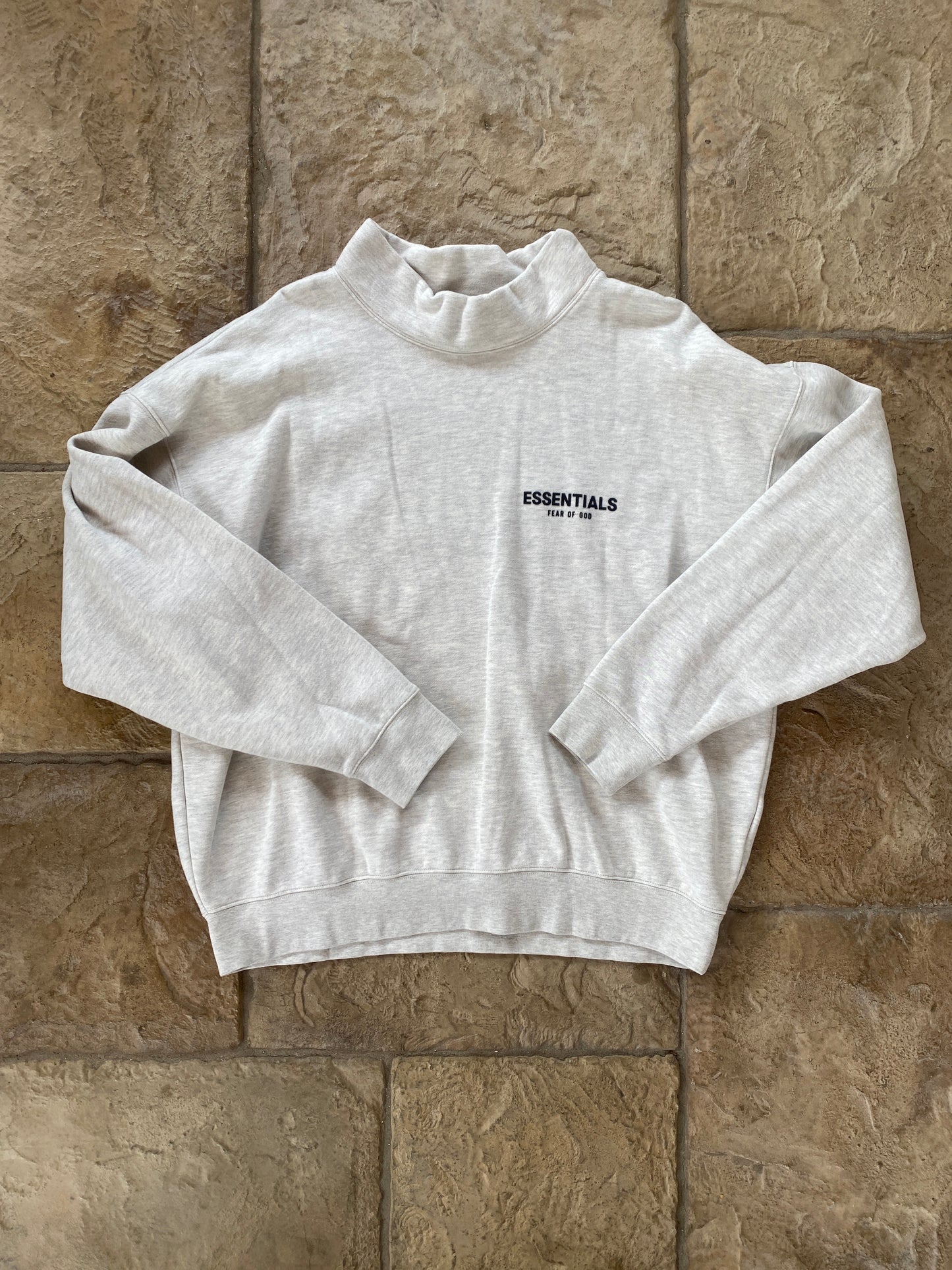 Fear of God Essentials Light Heather Grey Mock Nock Sweater Sz L DS