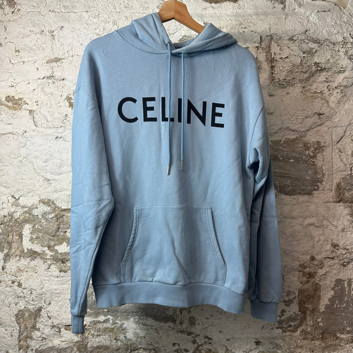 Celine Black Spellout Light Blue Hoodie Sz S