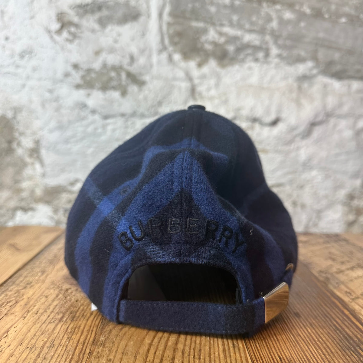 Burberry Navy Check Wool Hat Sz L