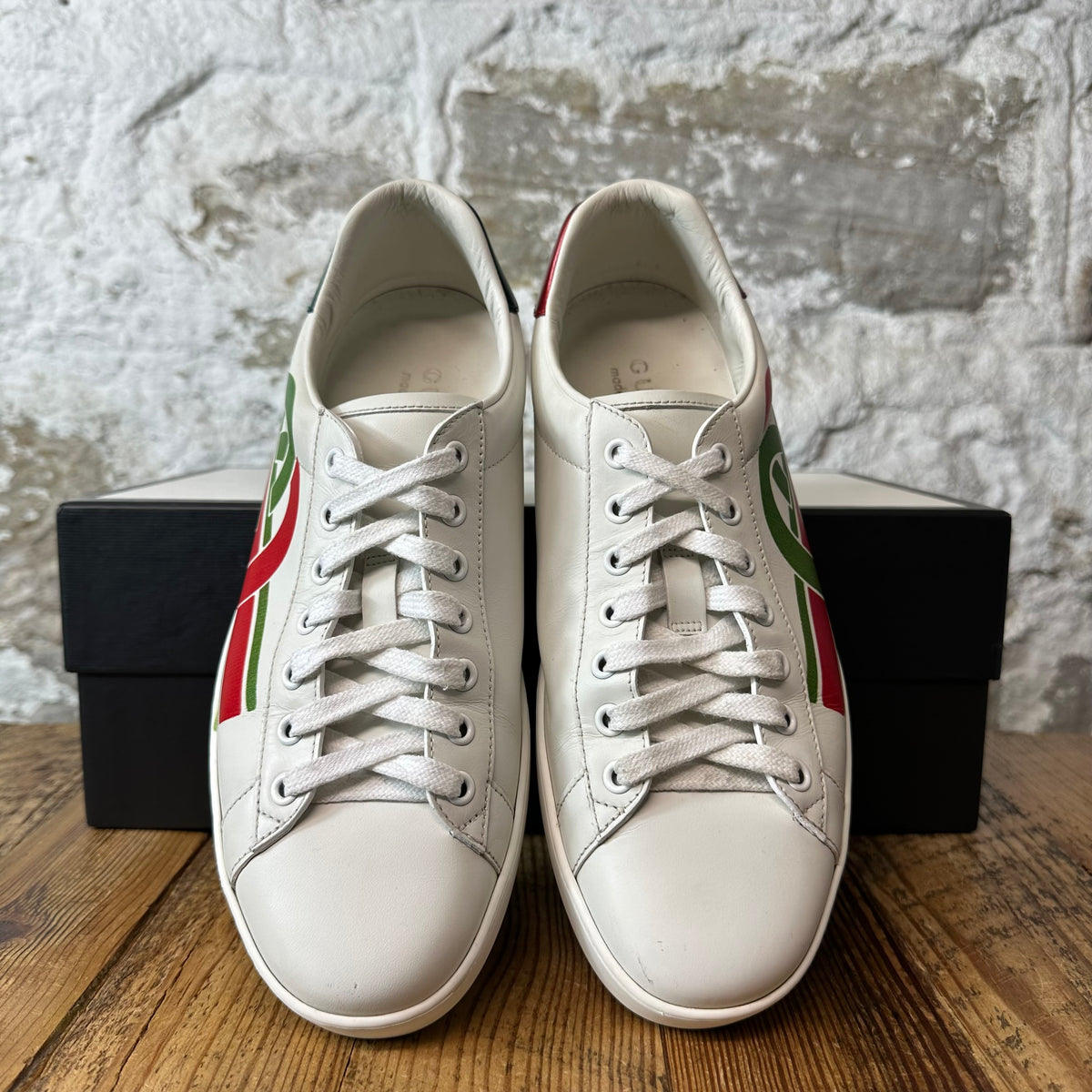 Gucci Red Green GG Logo White Ace Sneaker Sz 7.5