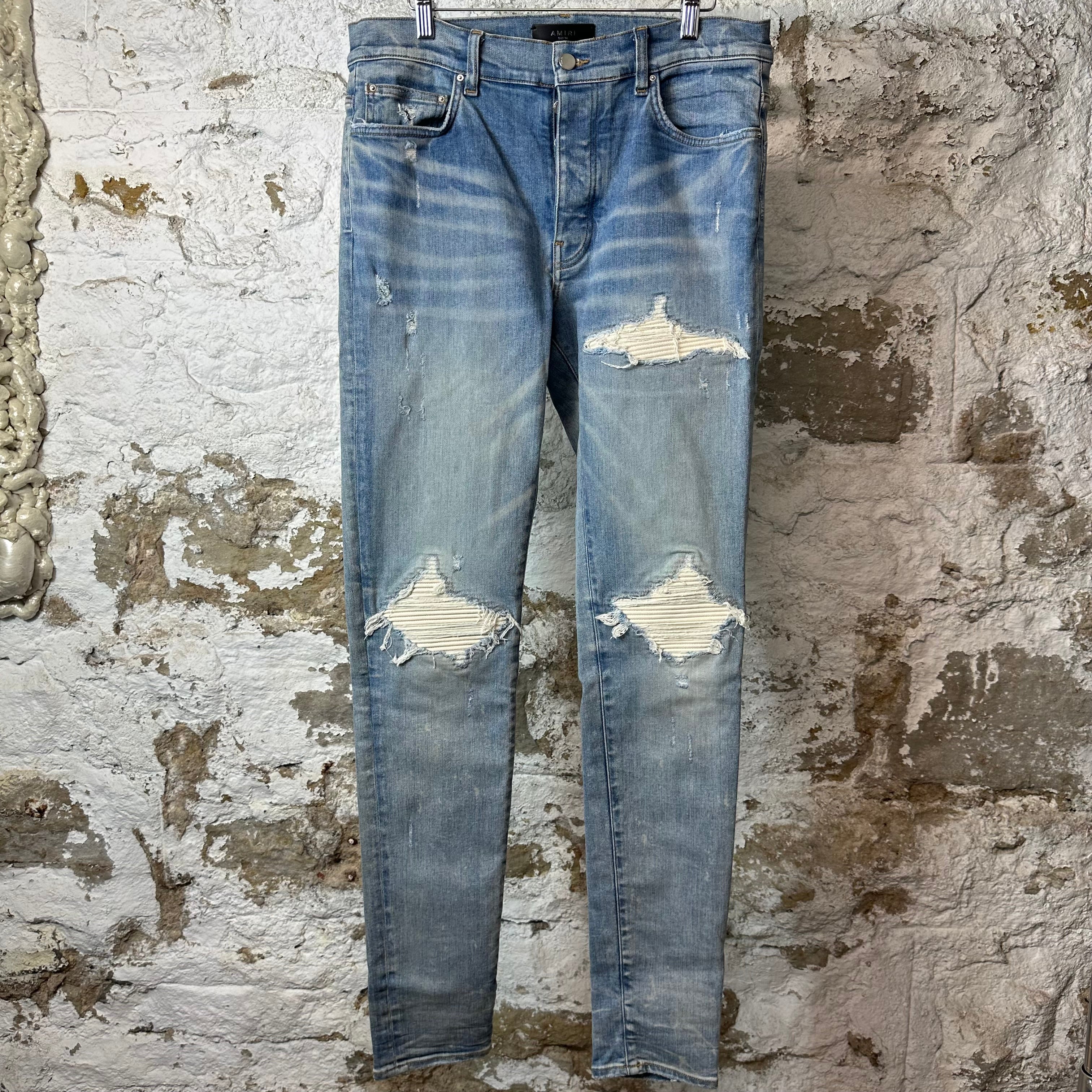 Amiri MX1 Cream Suede Blue Denim Jeans Sz 34