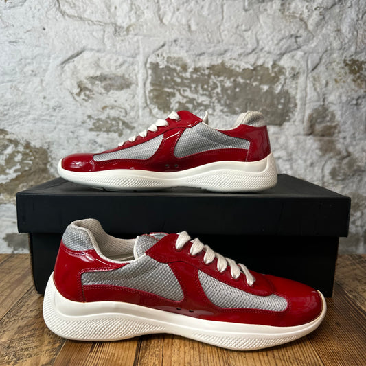 Prada Americas Cup Red Patent Grey White Sneaker Sz 7.5