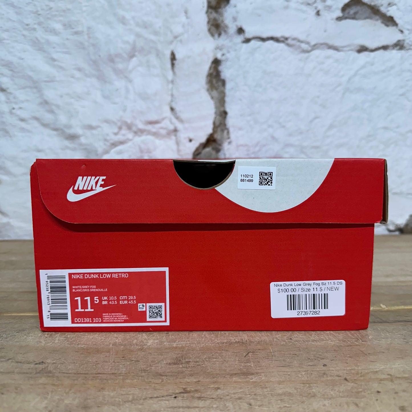Nike Dunk Low Grey Fog Sz 11.5 DS