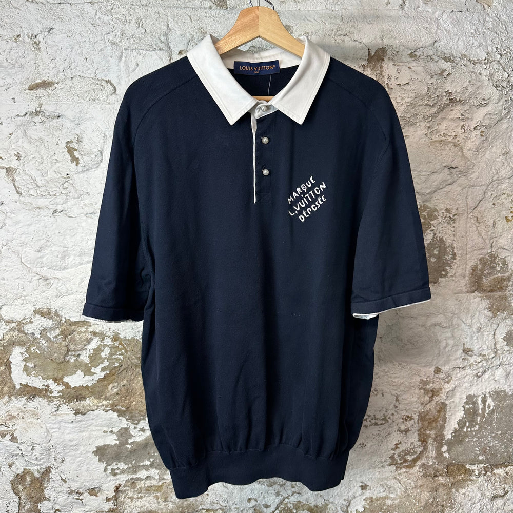Louis Vuitton Marque Embroidered Logo Navy Polo Shirt Sz XL