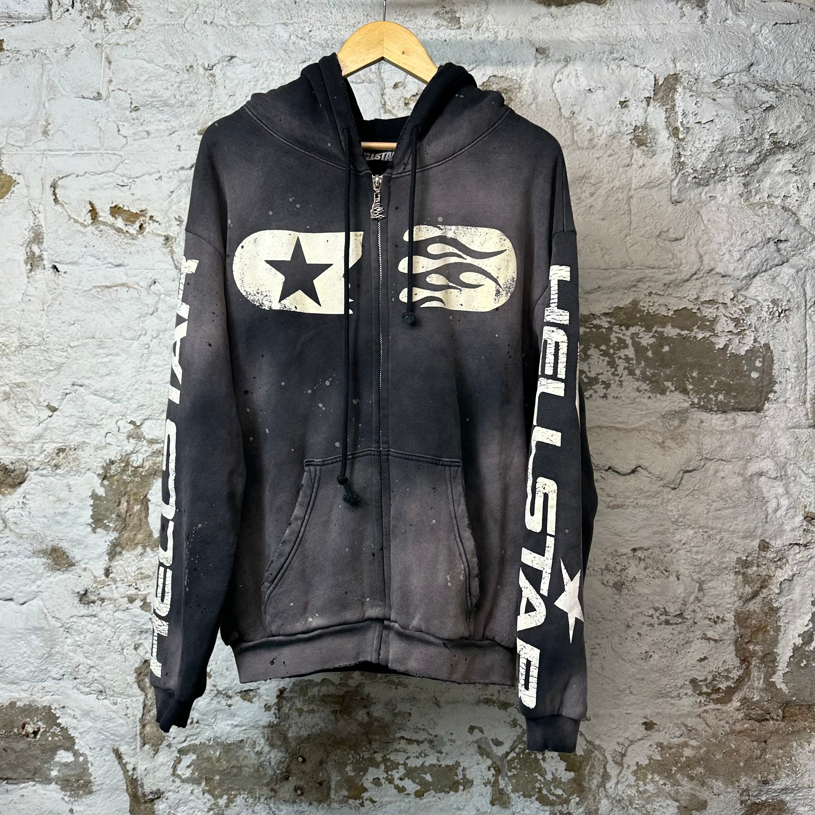 Hellstar Studios Paint Zip Up Hoodie Grey Sz M
